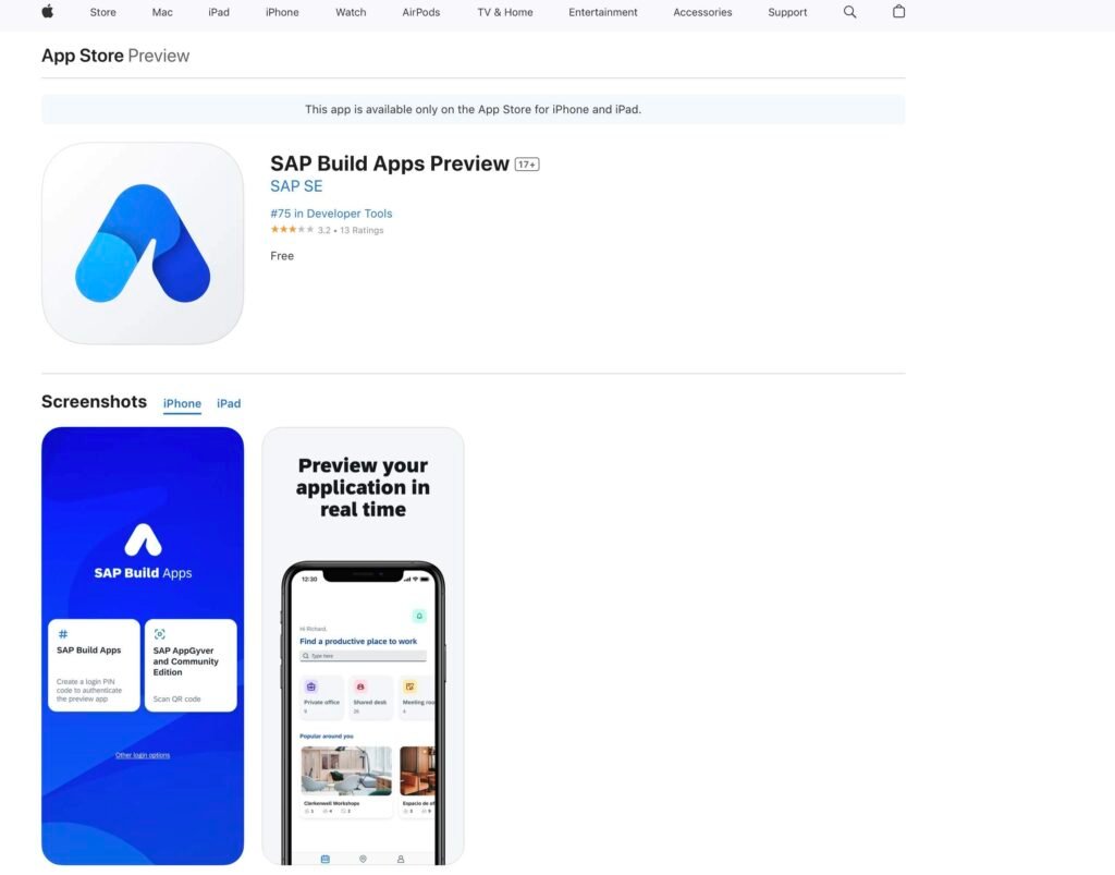 SAP Build apps preview iOS