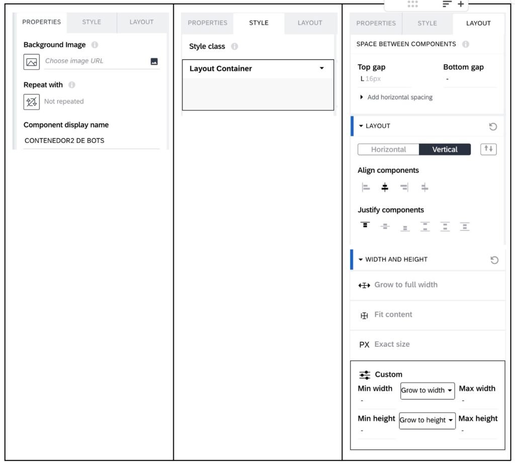 Configuración container botones